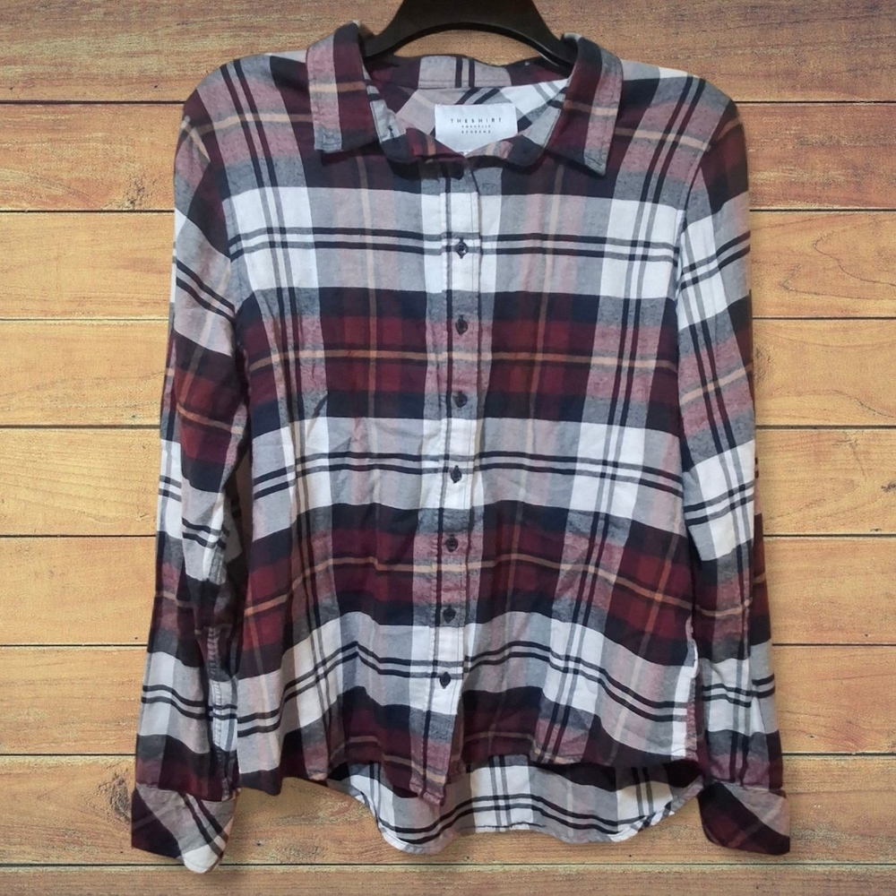 The Shirt by Rochelle Behrens Burgundy and White Plaid Button-Down
